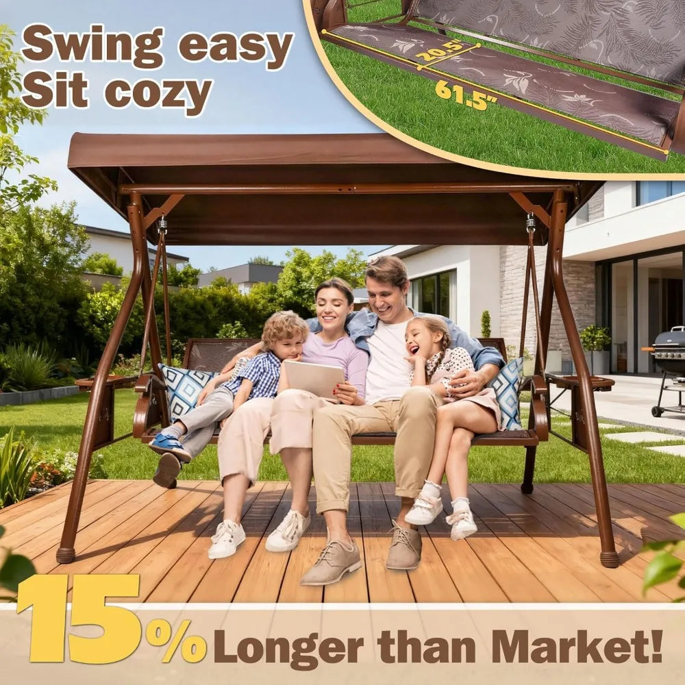 General 3 Person Patio Swing With Adjustable Canopy Cup Holders