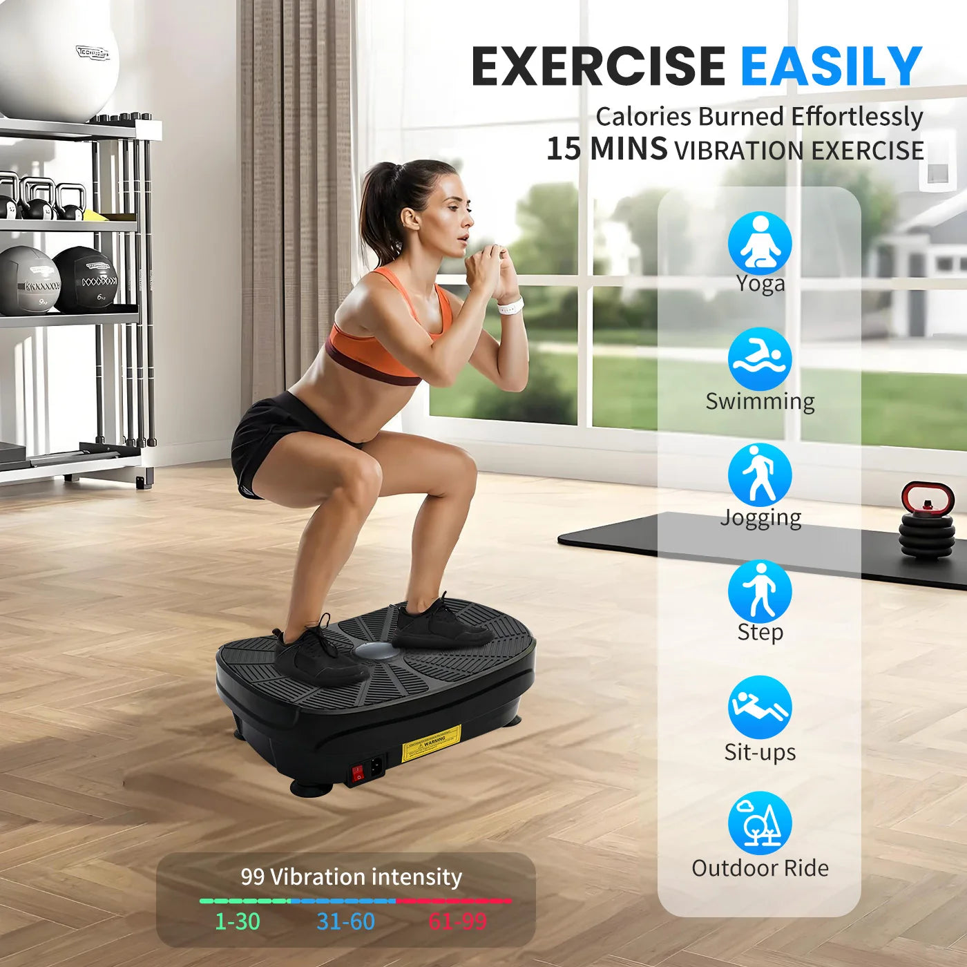 Vibration Plate Exercise Machine Portable Full Body Workout Fitness Platform Weight Loss with Resistance Bands 9 Preset Modes