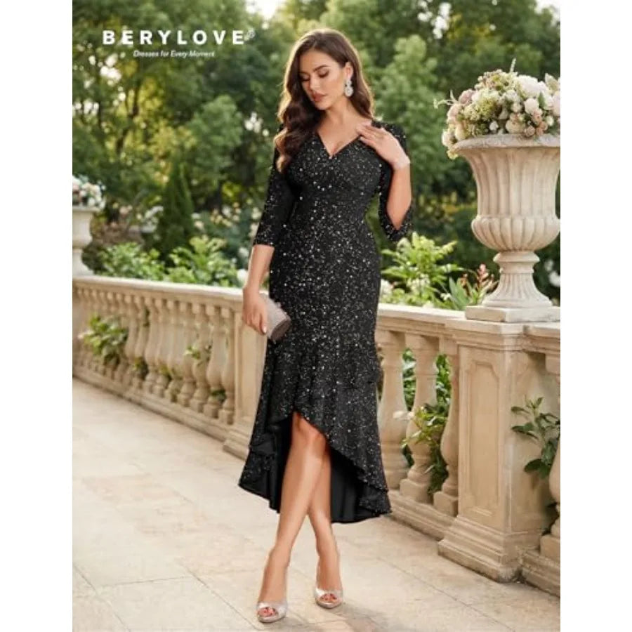 Sequin Formal Cocktail Dress For Wedding Guest Prom Sparkly Gown