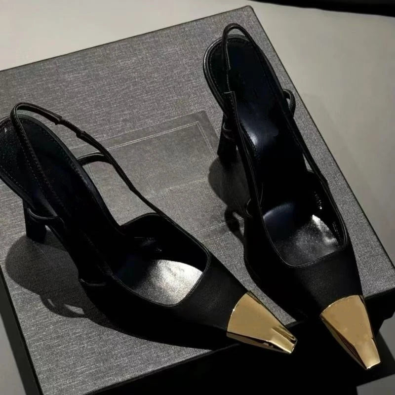 Pointed Toe Stiletto Sandals With Single Strap Slingback Heels