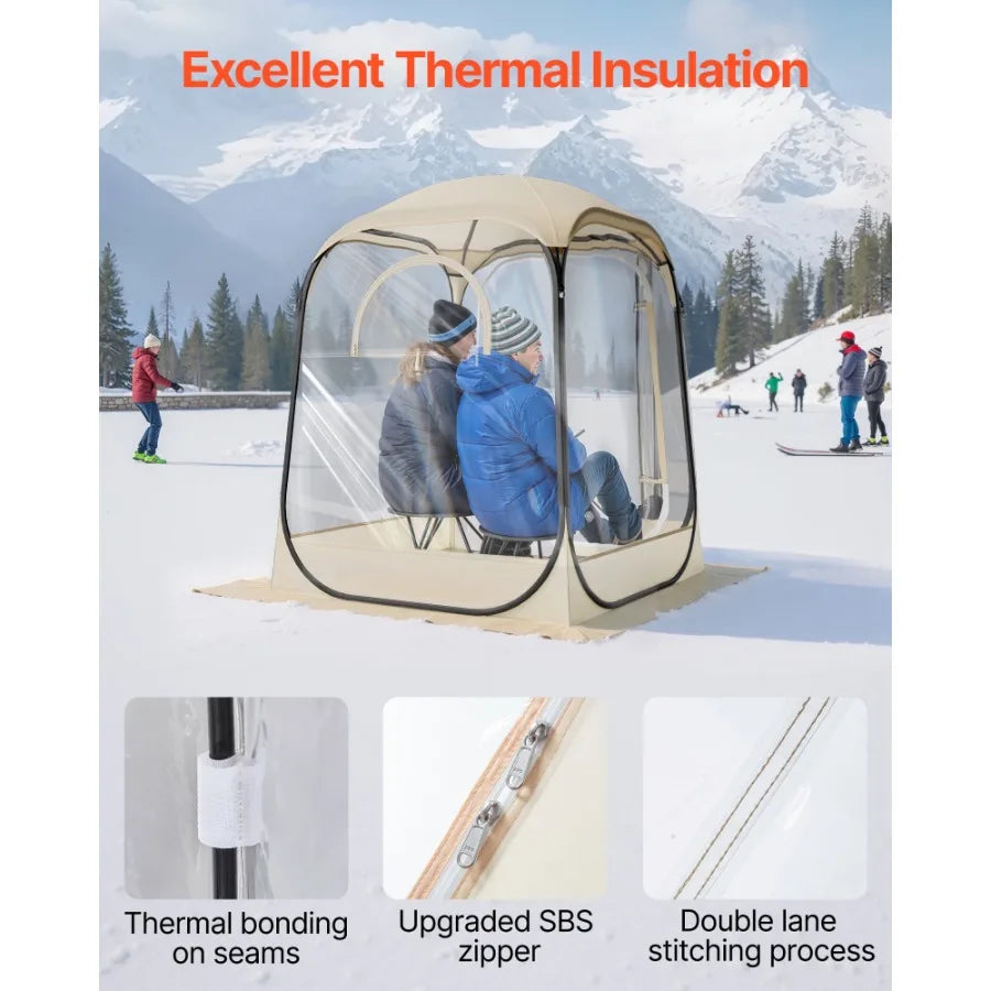Pop-Up Sports Tent 50x50 in Clear Outdoor Shelter for One Person Waterproof Pod with Floor Mat Top Cover Garden Dome Tent for C