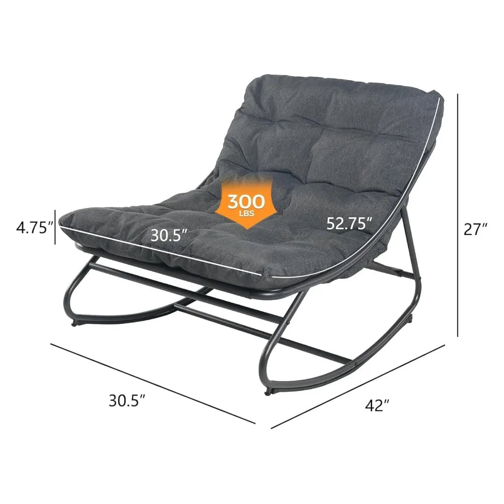 Metal Rocker Chair With Thick Cushion For Indoor Outdoor Patio