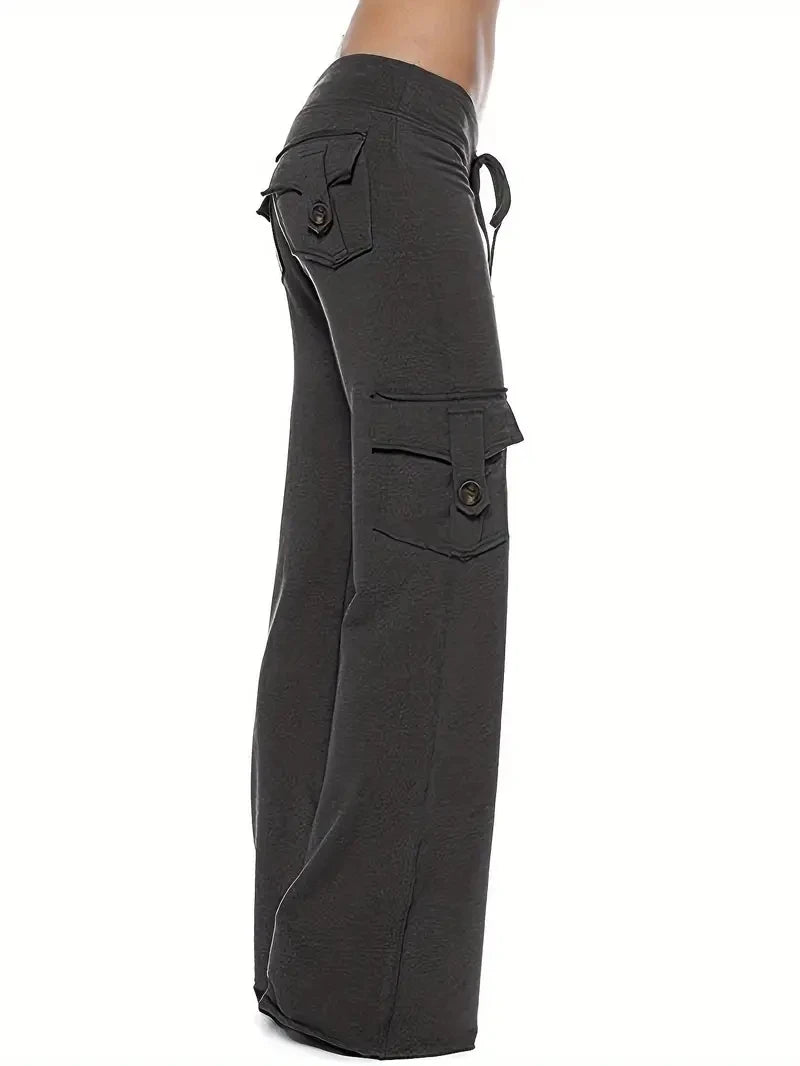 Women's wide-leg drawstring joggers Loose-fit sports trousers with fleece lining Casual waistband trousers with pockets