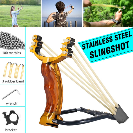 High Precision Slingshot Set Alloy Wooden Handle With 3 Bands