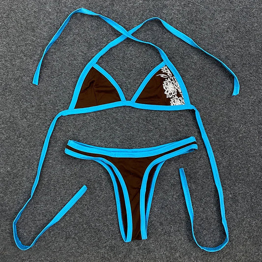 HIZILENT Flower Print Strap Bikini Set For Women Beachwear