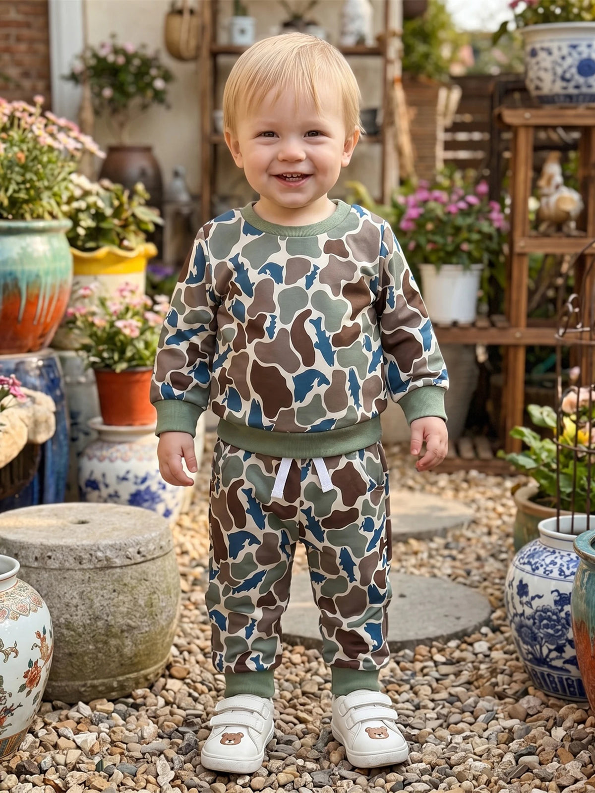 Baby Girls Camo Print Sweatshirt And Pants Outfit Set