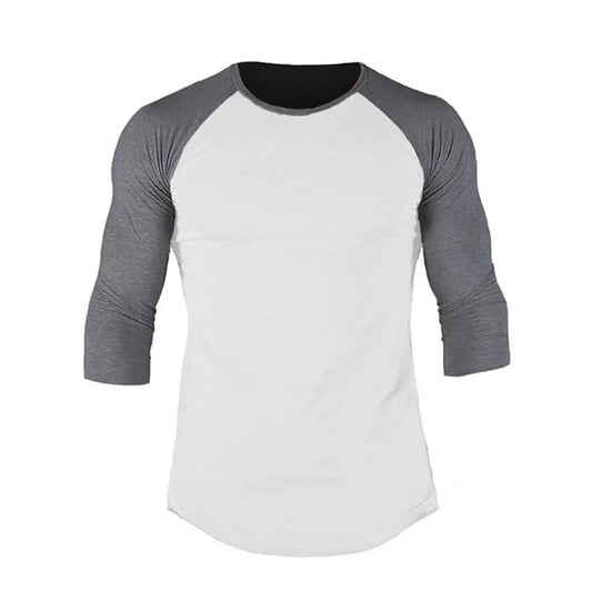 Running Sports Three Quarter Sleeve Shirt Mens Fitness Training Cotton Breathable Clothing Gym Bodybuilding Solid Color T-shirt
