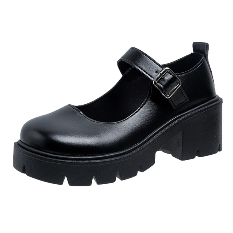 Mary Jane Platform Pumps With Buckle Patent Leather Lolita Style