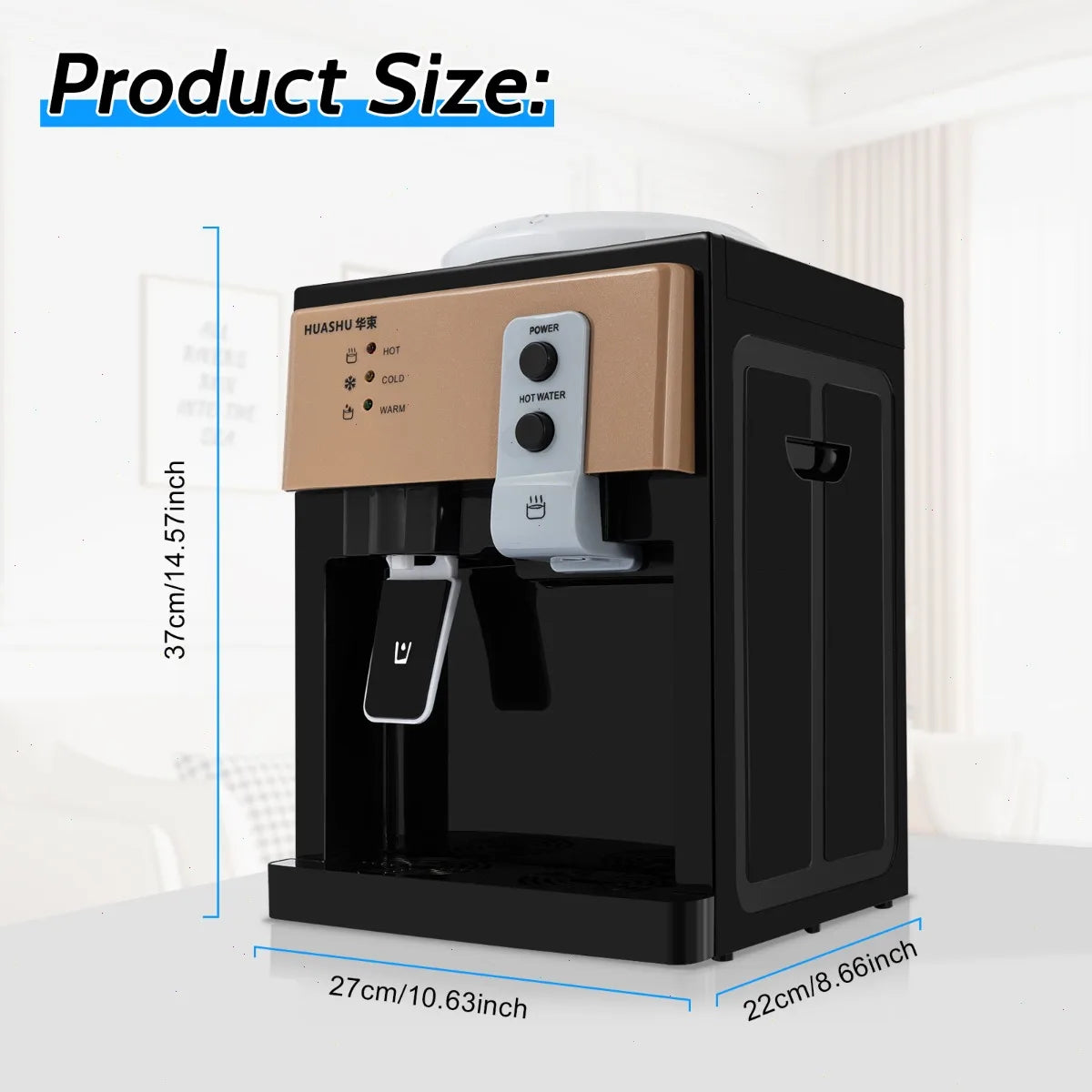 Hot Cold Water Dispenser, Countertop, 3 Temperature, 550W 75W, 304 Stainless Steel, 110V, for Home, Office, Kitchen, Desk, Portable, Energy Efficient, Safe, Water Cooler