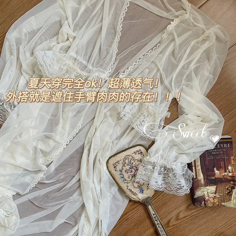 Vintage Princess Style Tulle Mesh Women's Nightgown With Ruffles