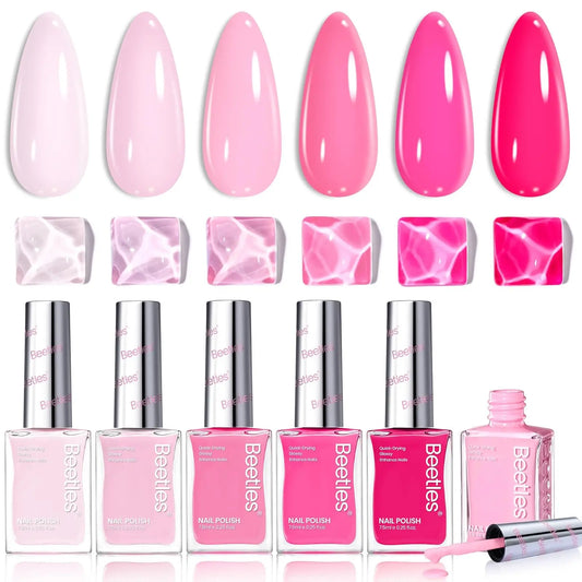 Beetles Pink Nail Polish Set, Hot Pink Light Pink Quick Dry 6 Colors