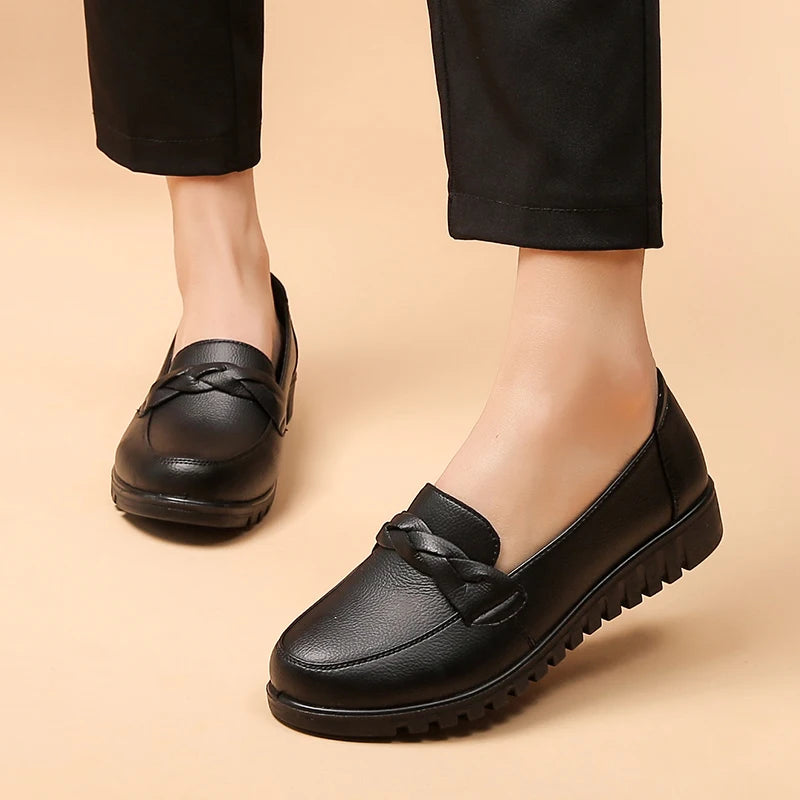 Women Slip On Work Flats With Braided Detail Cushioned Insole