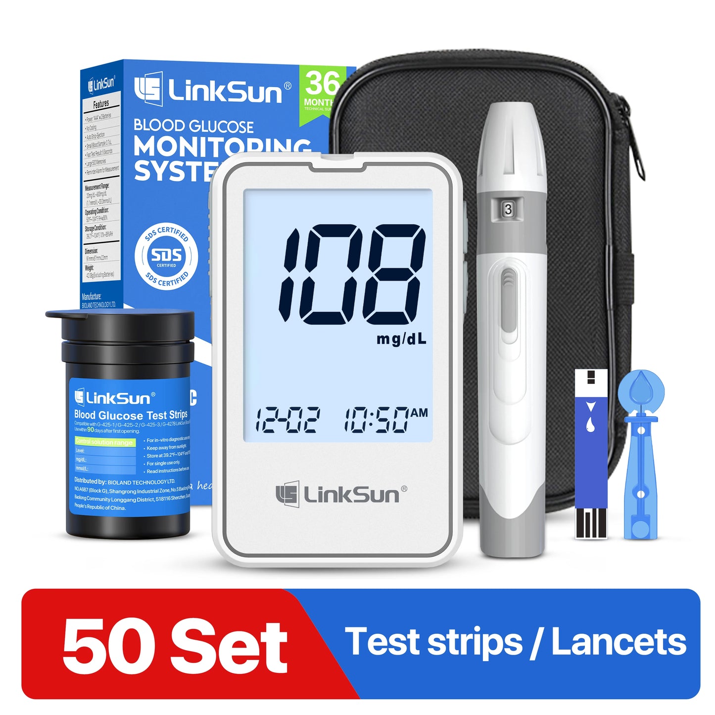 Linksun G-425-2 Blood Glucose Meter Glucometer Kit Medical
