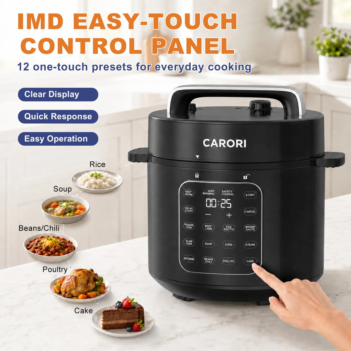 6 Qt Electric Pressure Cooker , Dual Inner Pots, Stainless Steel Pot and Non-Stick Pot, 12 Preset Cooking Programs with IMD Touchscreen, Slow Cook, Rice Cook, Steam, Black