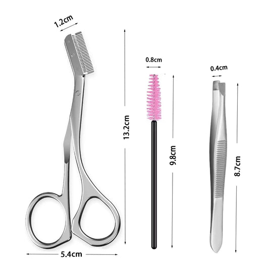 Stainless Steel Eyebrow Trimmer Scissors And Comb Set