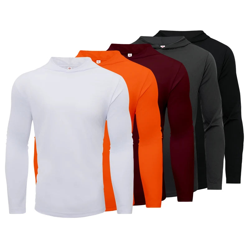 Mens Hooded Sports T Shirt Longsleeve Breathable Fitness Shirt