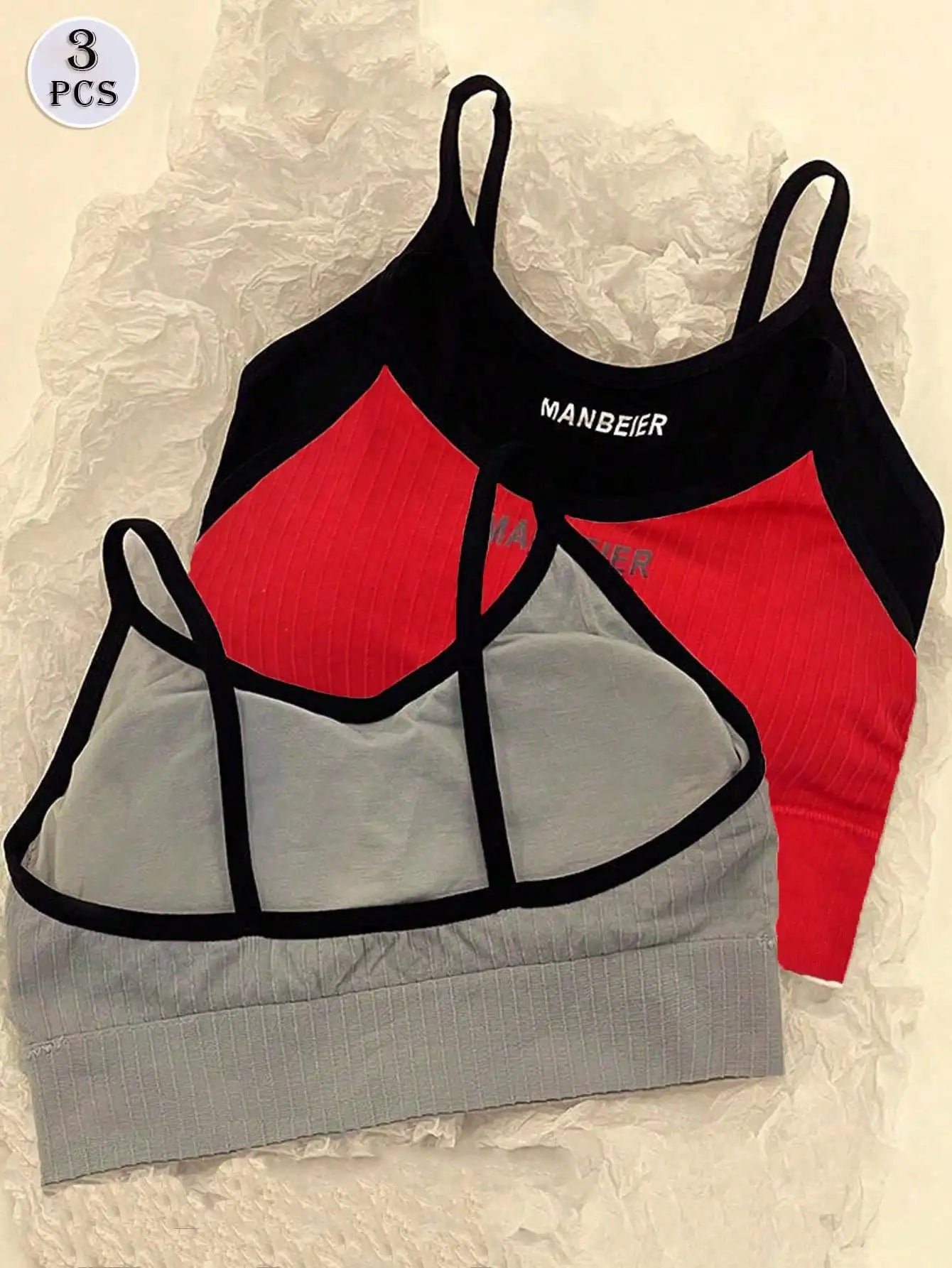 3-Pack Yoga Women's Underwear Bras, with Bra Pads, no Underwire, Letter-Printed, Sports Base