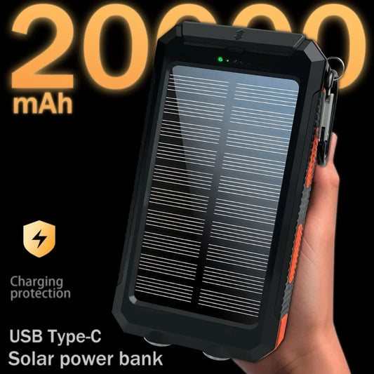 Solar Power Bank 10000mAh 20000mAh Portable Fast USB Type C