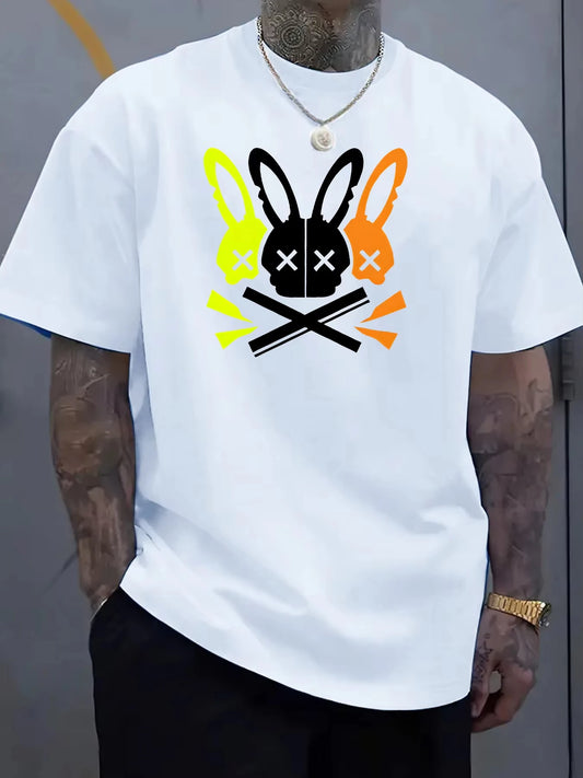 Men's Casual Round Neck T Shirt With Rabbit Skull Pattern