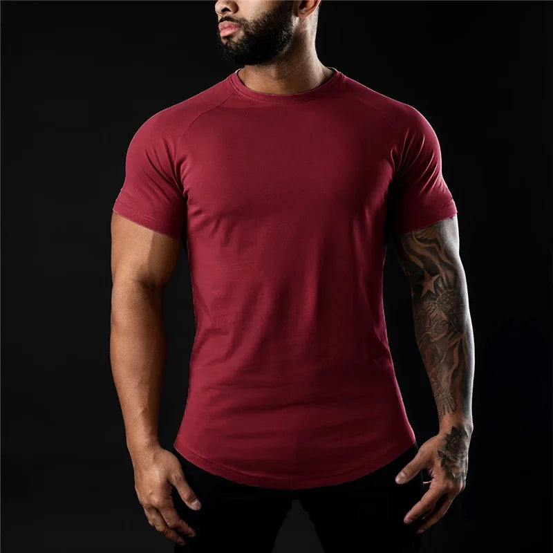 Plain Gym T Shirt Men Short Sleeve Cotton Fitness Tee