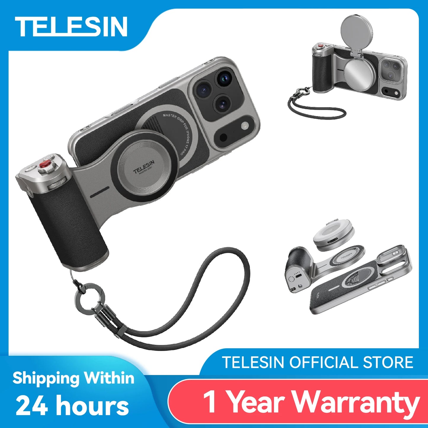 TELESIN Master Grip Kit For iPhone 17 Pro Promax Magnetic Camera Grip With 3200mAh Battery And Wireless Charging