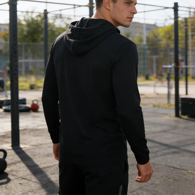 NONECN Mens Quick Dry Hooded Long Sleeve T Shirt Moisture