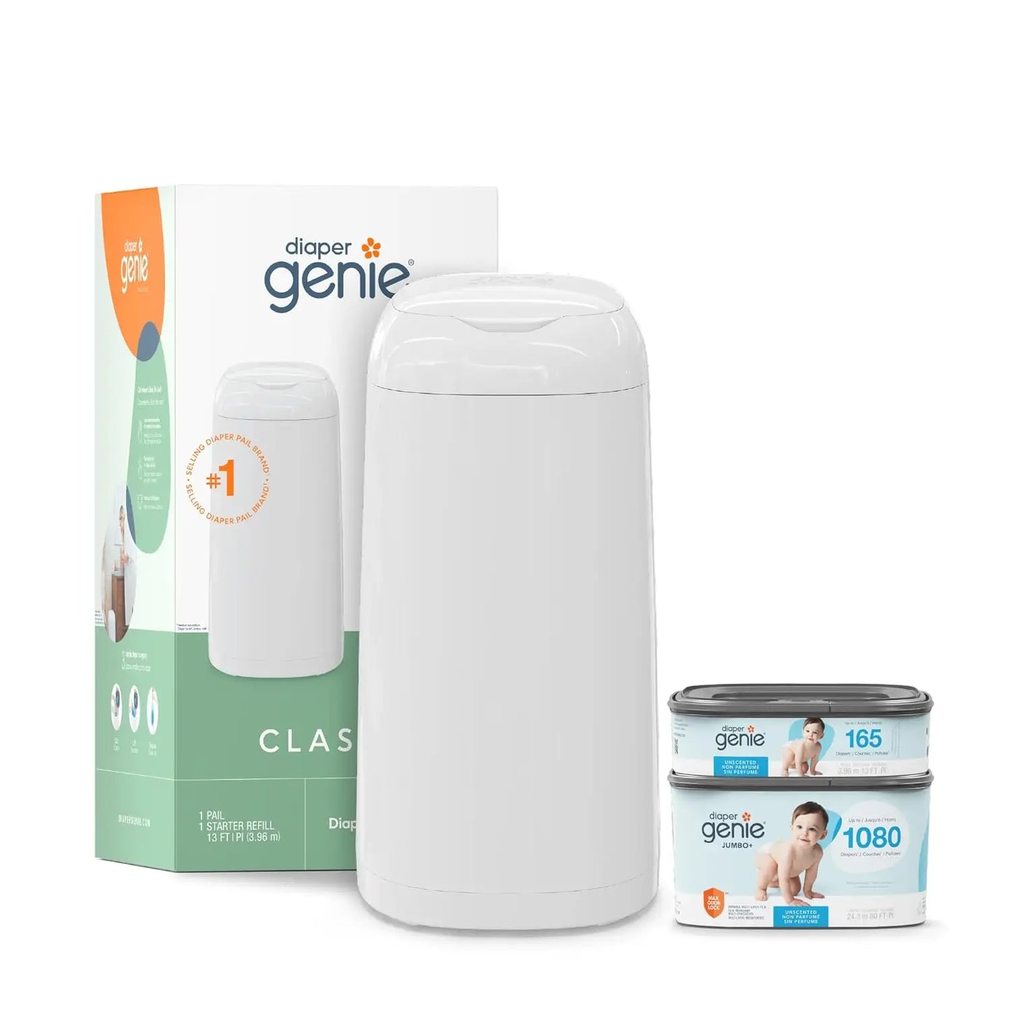 Closure Classic Diaper Pail Gift Set With Odor Control Refills