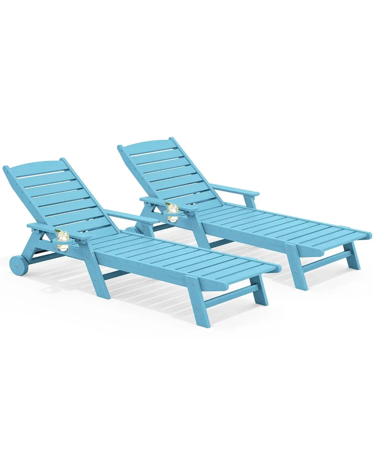 HDPE Adjustable Five Position Patio Chaise Lounge Set Cup Holder
