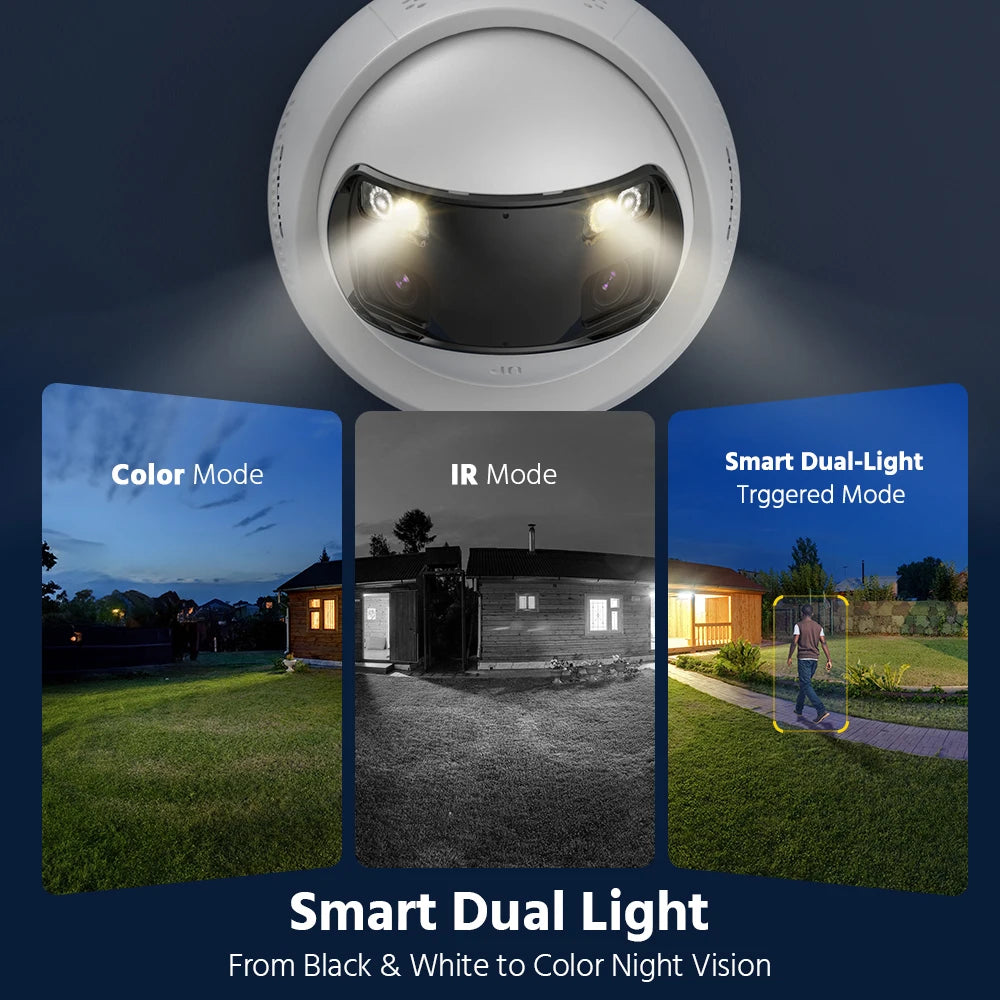 ANNKE 6MP Dual-Lens Security Camera 180° Panorama Turret Camera Color Night Vision Human/Vehicle IP67 ONVIF Security CCTV Camera