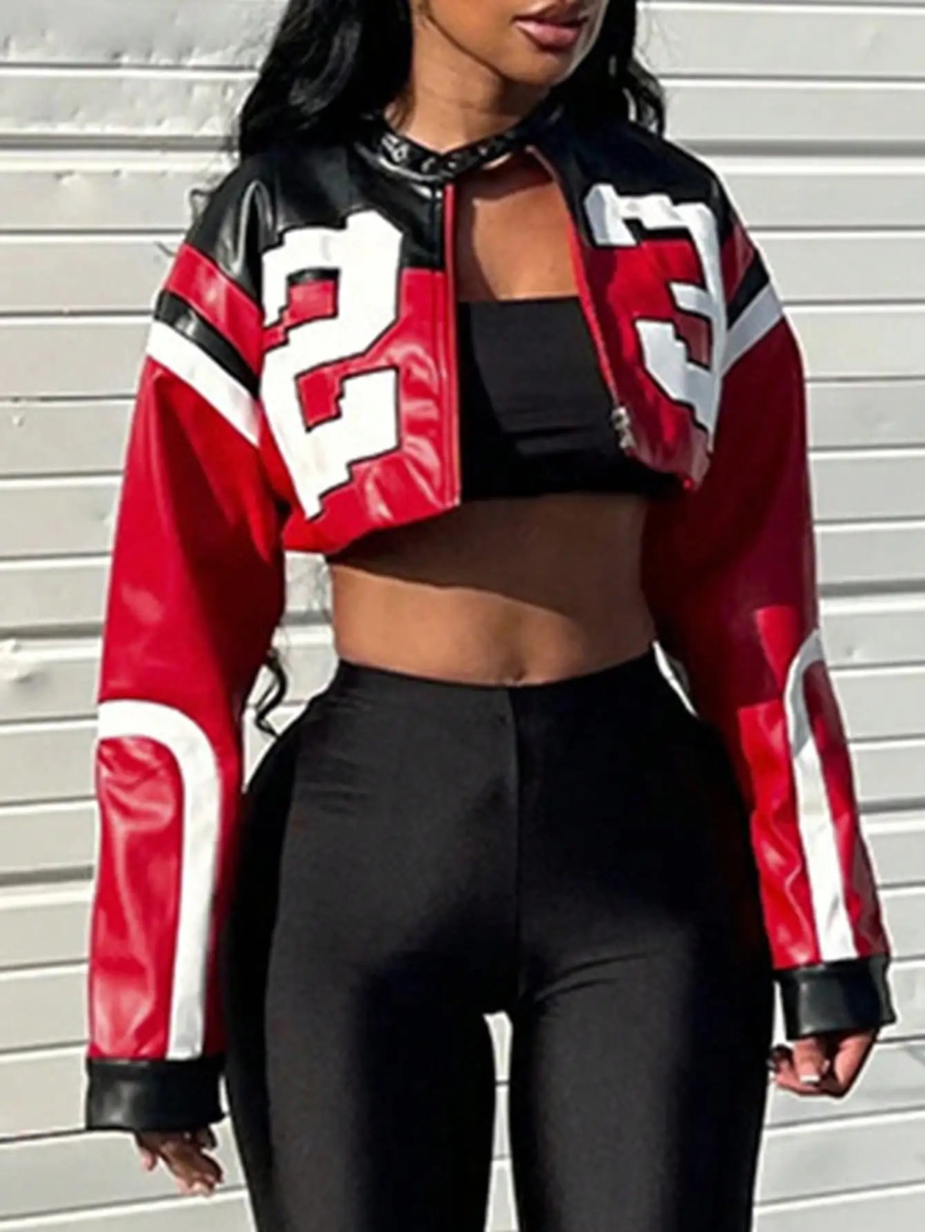 Clubwea Women's Faux Leather Bomber Jacket Zipper Edgy Motorcycle Style