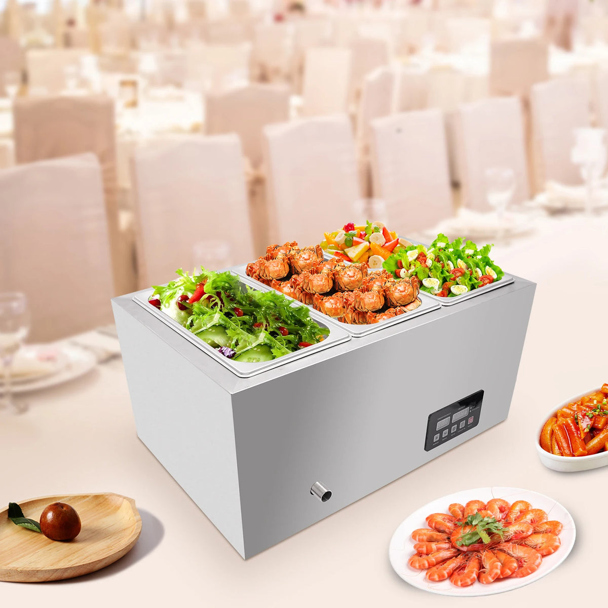 Commercial Electric Stainless Steel Food Warmer with Pans and Lids