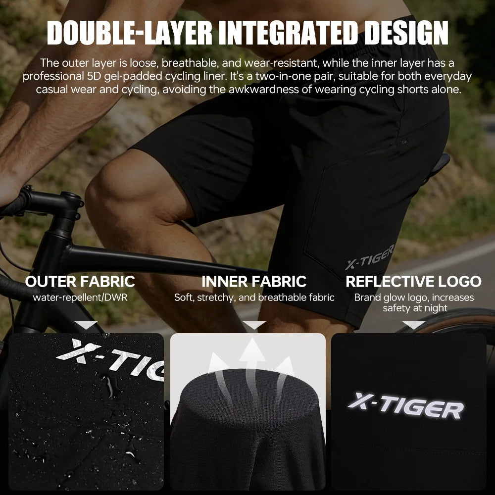 X-TIGER 2 In 1 Cycling Shorts Padded For Mountain MTB