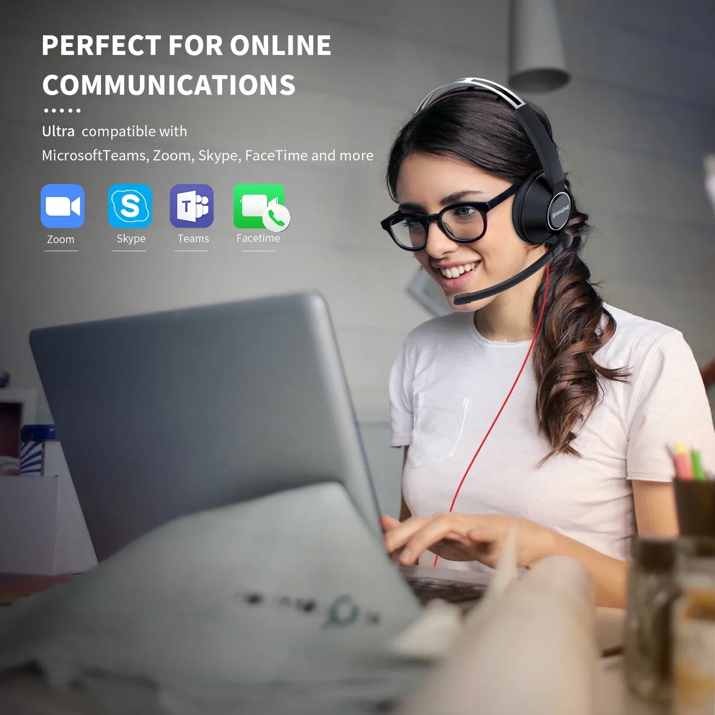 BINNUNE Wired Headset With Microphone For Laptop And Zoom