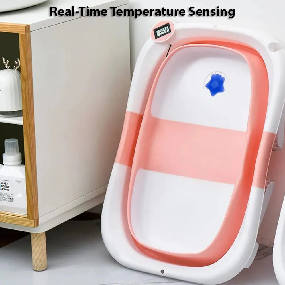 Foldable Baby Bath Tub With Cushion And Thermometer Non Slip