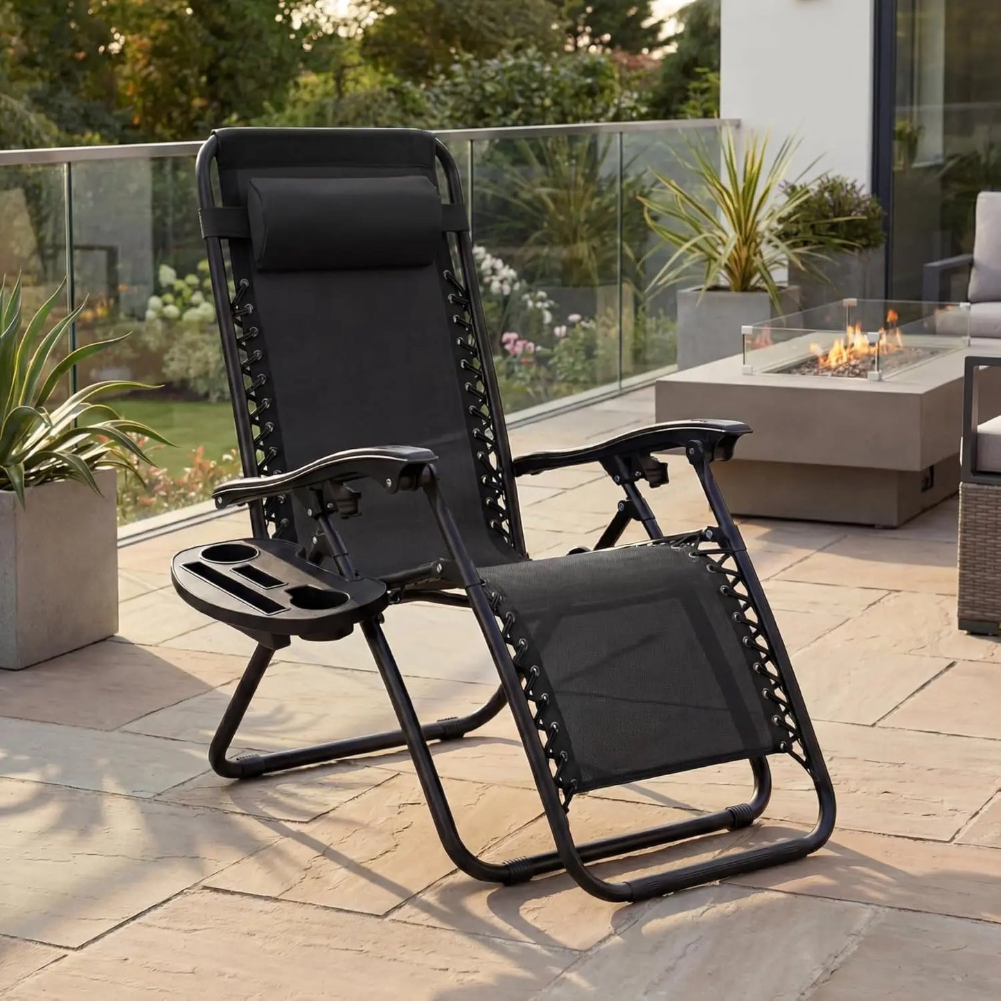Set of 2 Adjustable Zero Gravity Lounge Chairs with Pillows