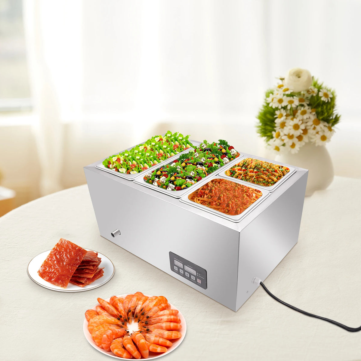 Commercial Electric Stainless Steel Food Warmer with Pans and Lids