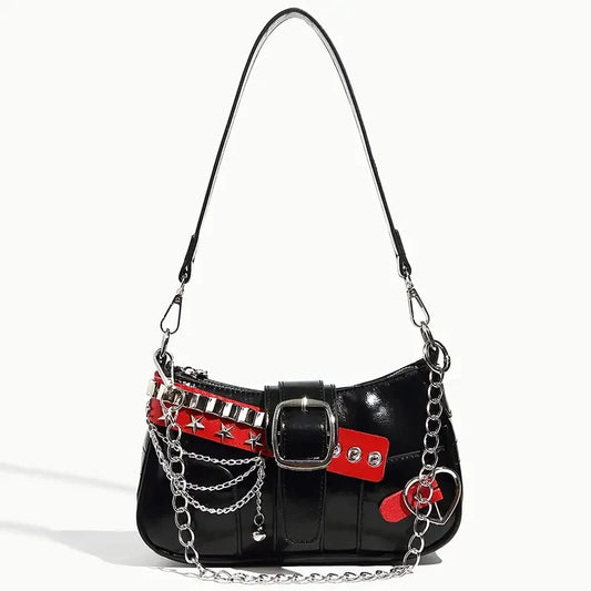 Punk Chain Rivet Shoulder Bag Crossbody Handbag for Women