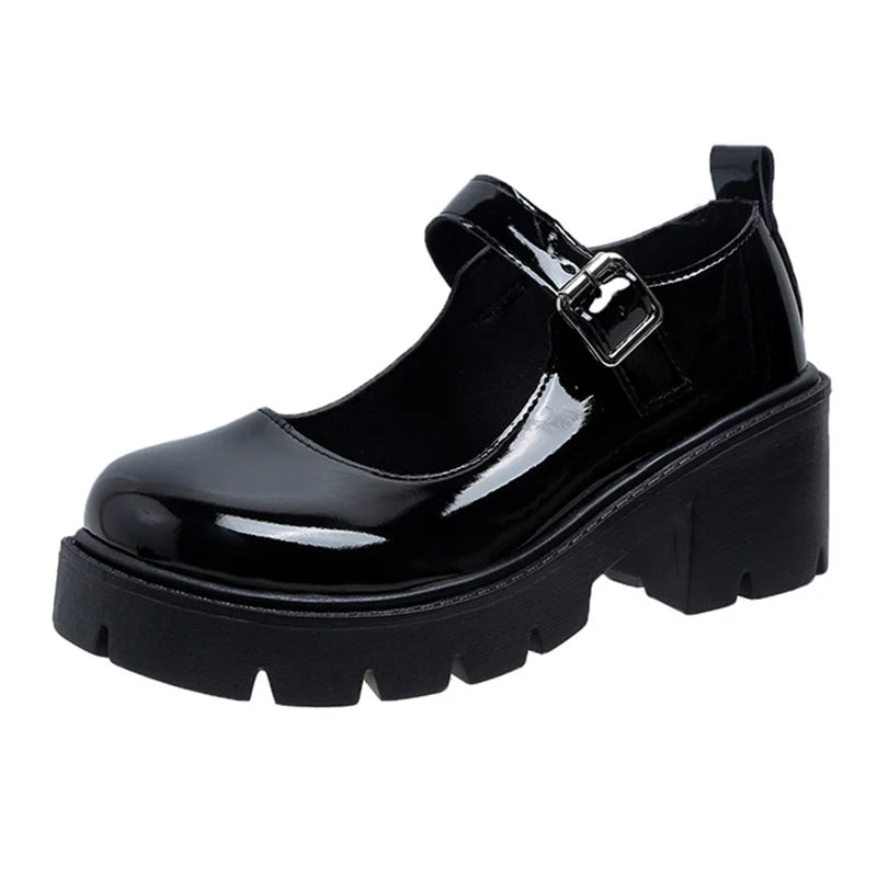 Mary Jane Platform Pumps With Buckle Patent Leather Lolita Style