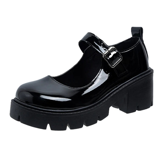 Mary Jane Platform Pumps With Buckle Patent Leather Lolita Style