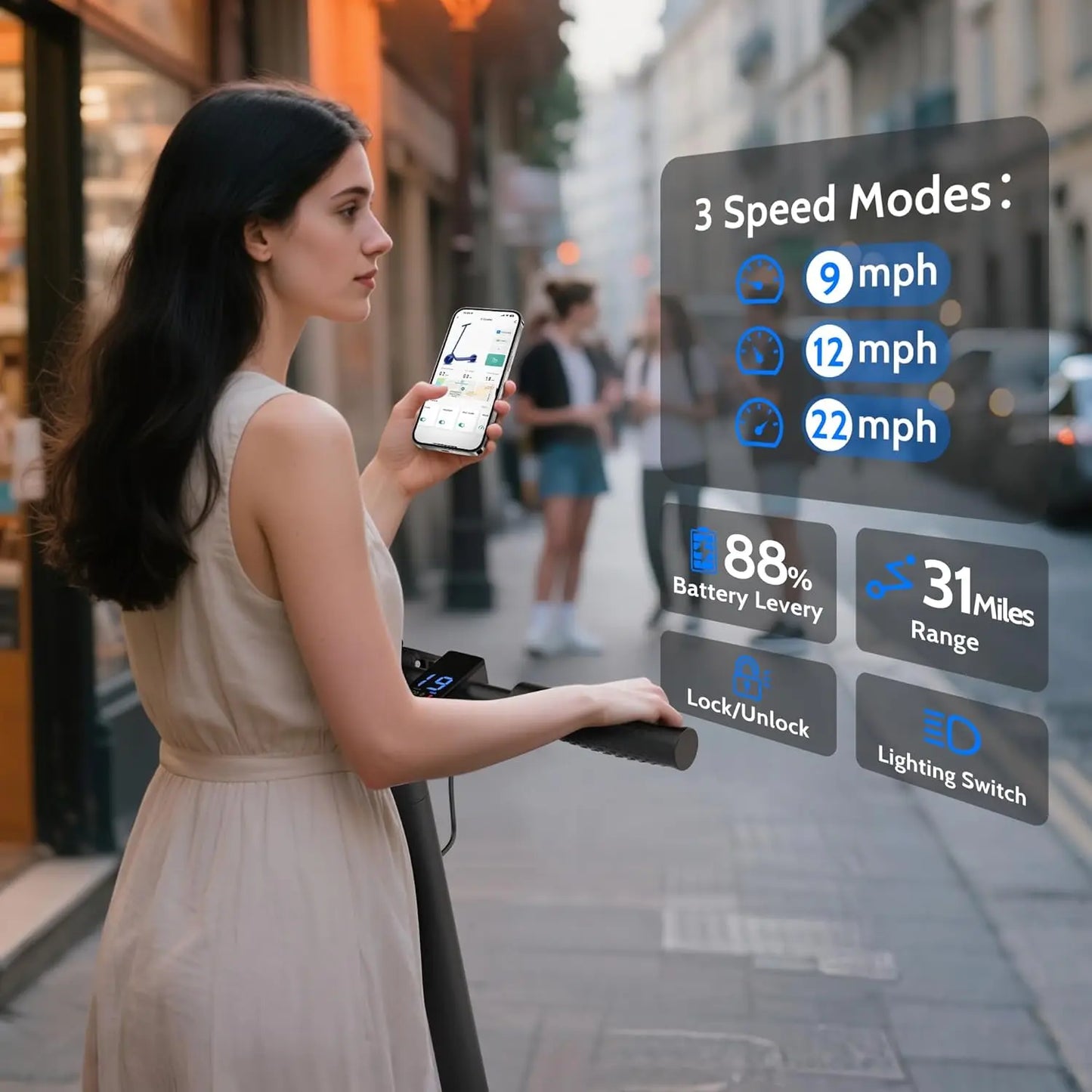 AOVOPRO Folding Electric Scooter Smart App Control Dual Braking System
