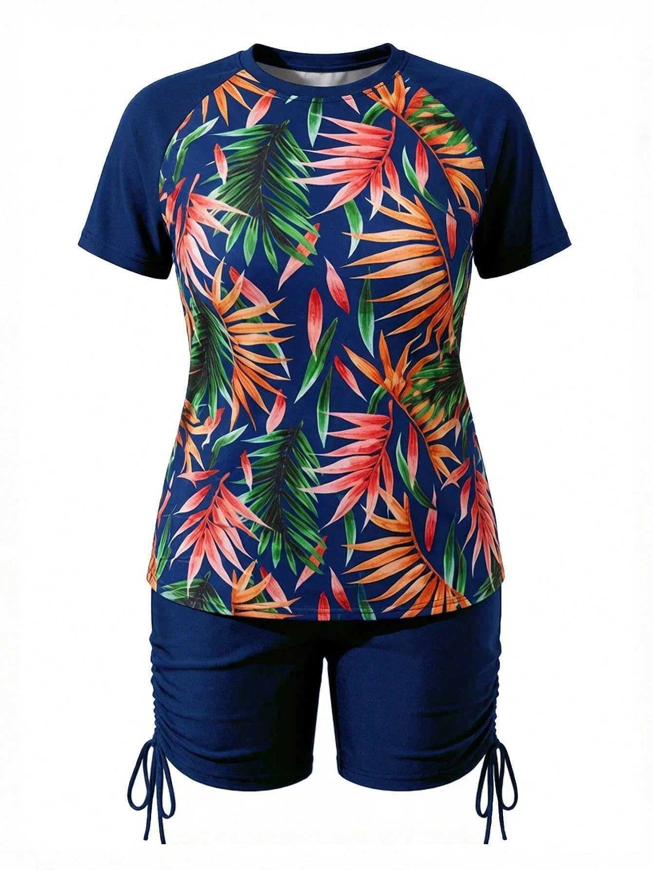 Women Tropical Print Rashguard Set for Summer Beach