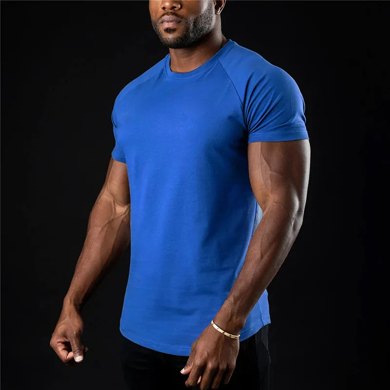 Plain Gym T Shirt Men Short Sleeve Cotton Fitness Tee