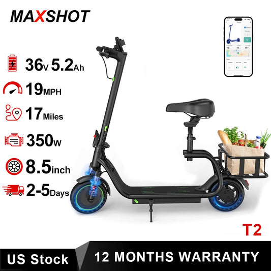 MAXSHOT Electric Scooter With Seat Basket Foldable 15 Miles
