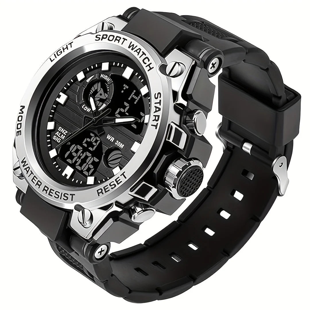 Men Outdoor Tough LED Digital Stopwatch Dual Display Watch