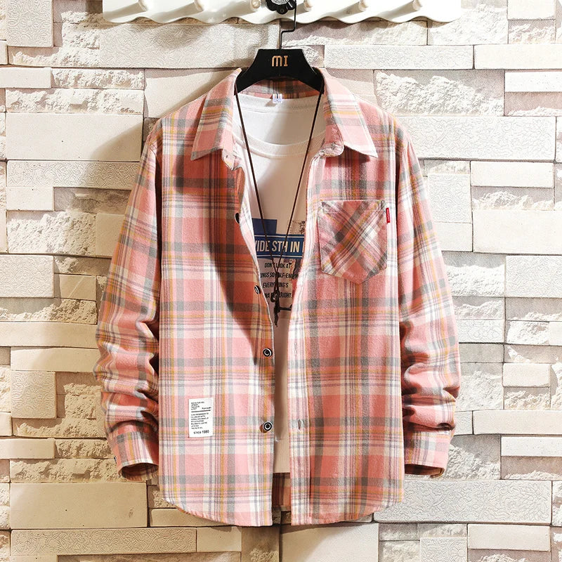 Men's Plaid Shirt With Button Pocket Long Sleeve Casual Wear