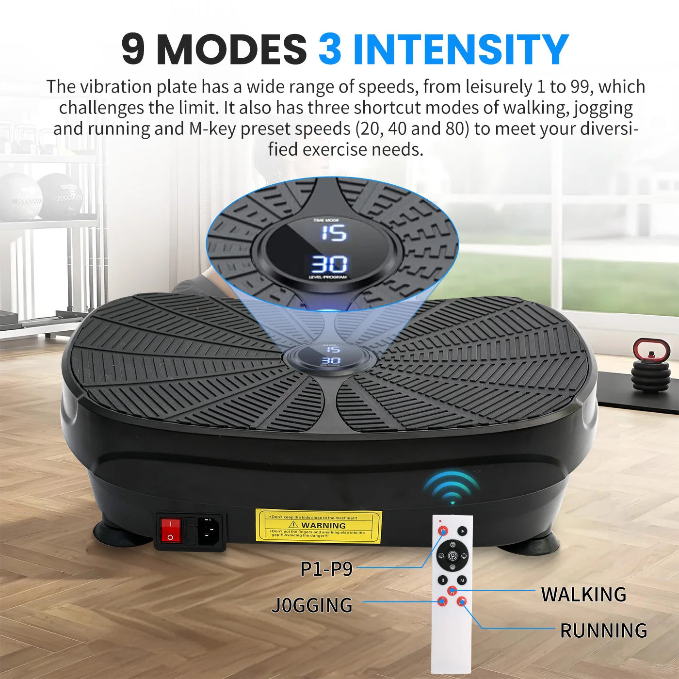 Vibration Plate Exercise Machine Portable Full Body Workout Fitness Platform Weight Loss with Resistance Bands 9 Preset Modes