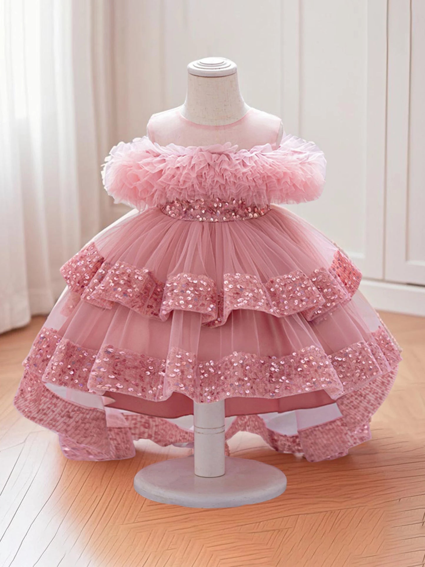 Girls Sparkly Sequin Princess Dress With Tulle Skirt