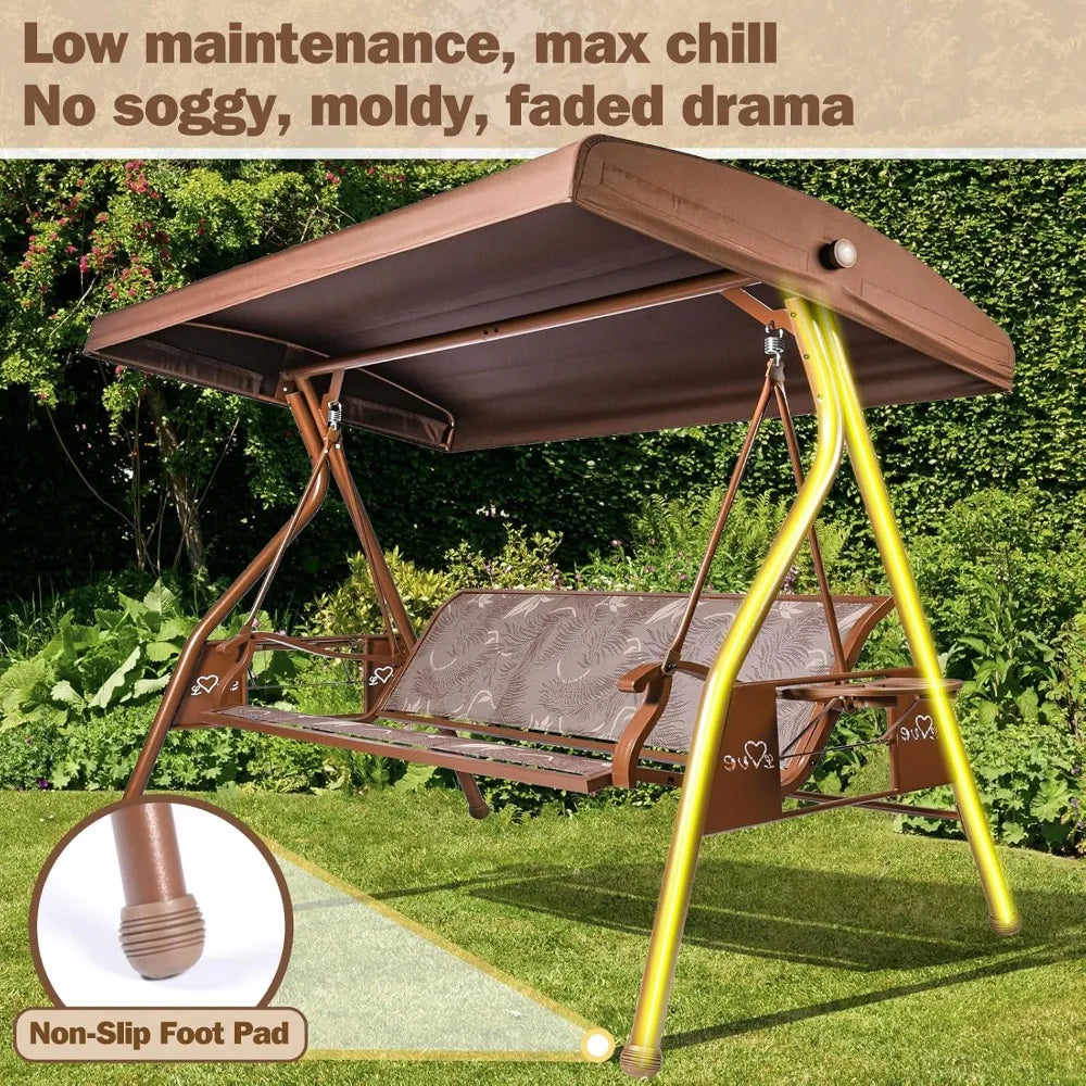 General 3 Person Patio Swing With Adjustable Canopy Cup Holders