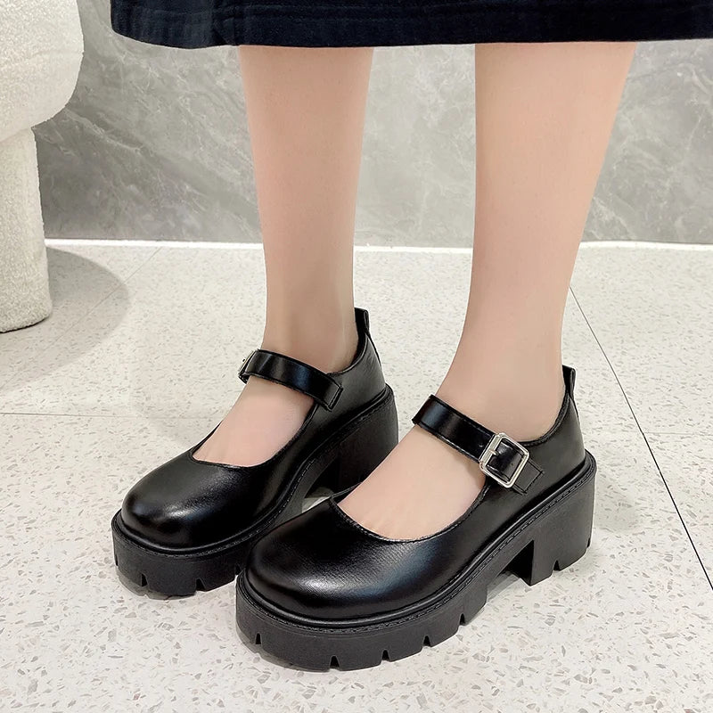 Mary Jane Platform Pumps With Buckle Patent Leather Lolita Style