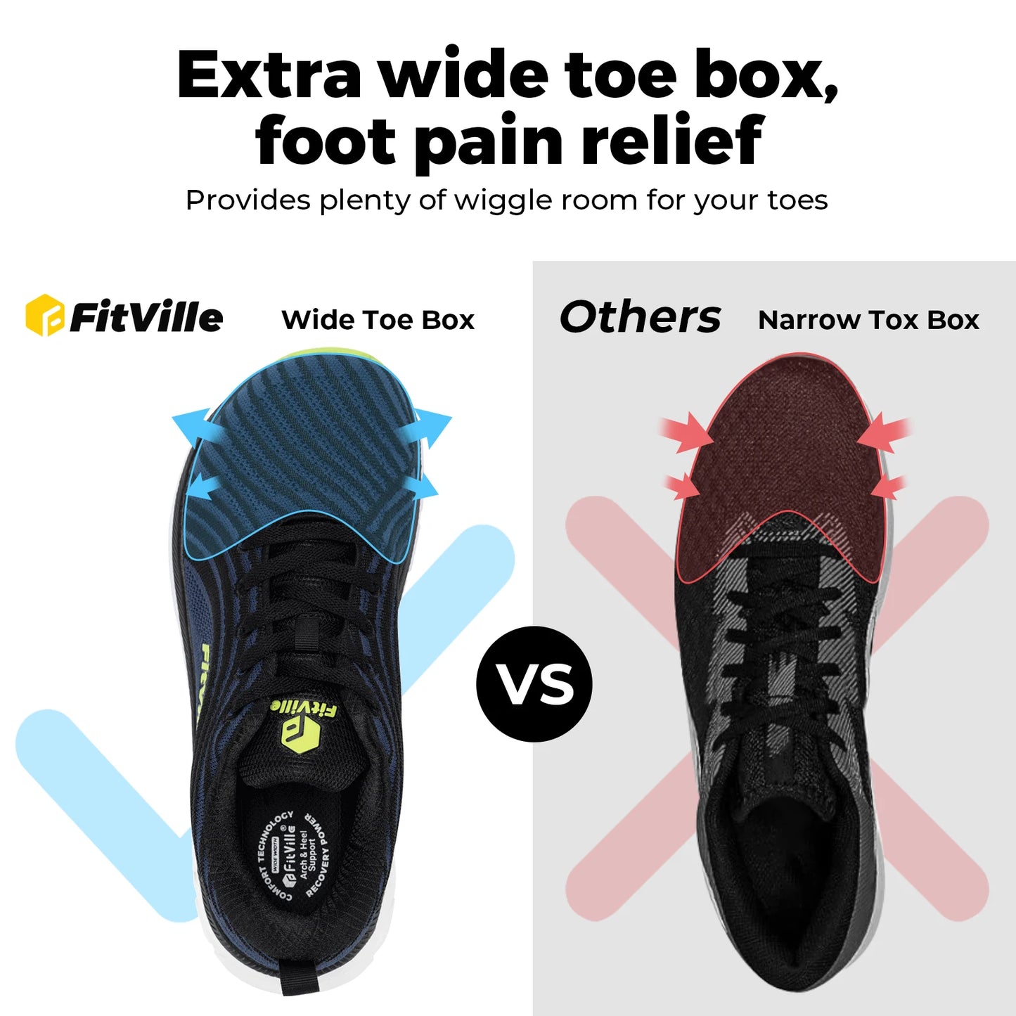 Fitville FlowCore Men Running Shoes V2 Cushioned Breathable Wide Fit